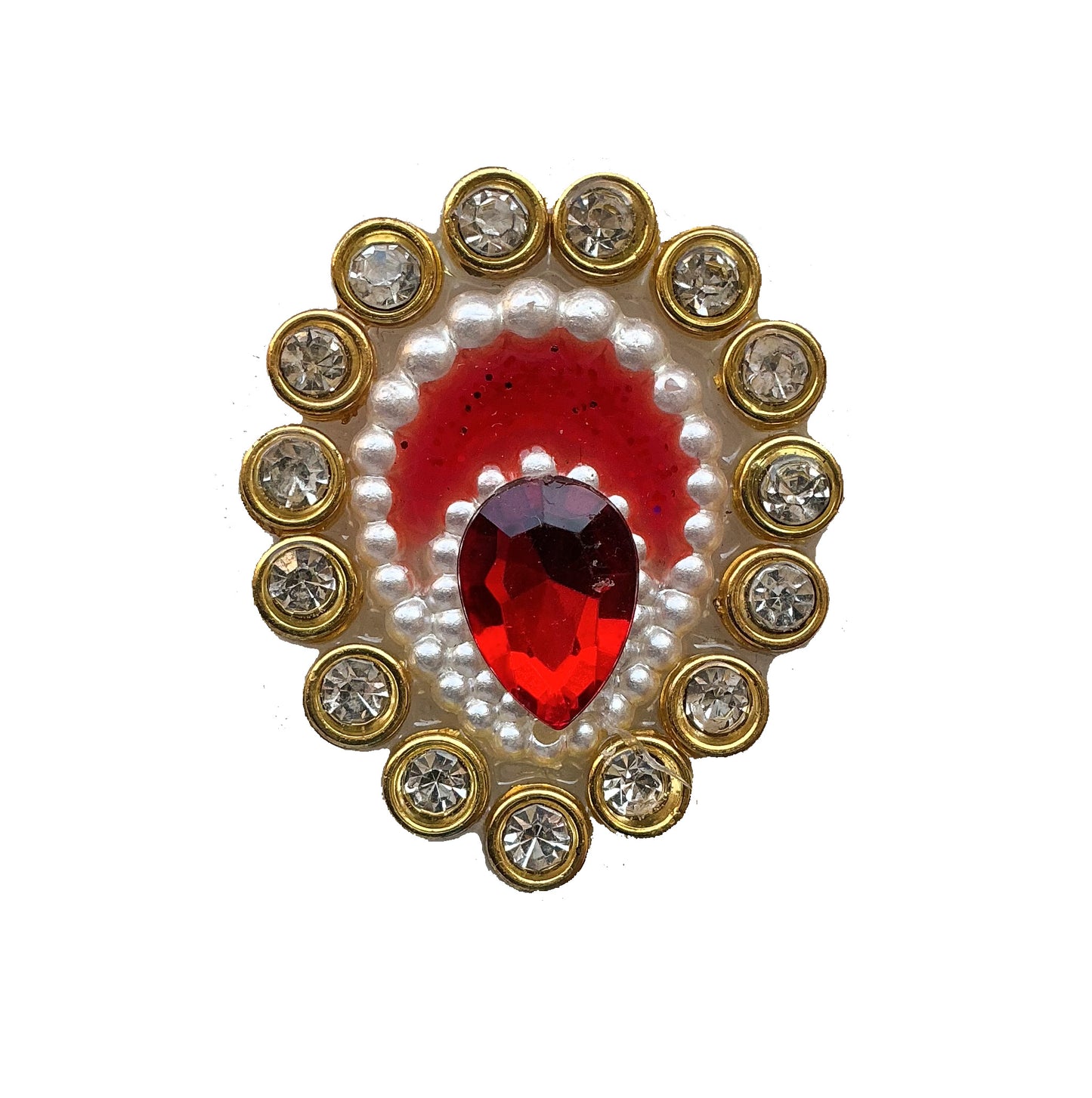 Handmade Red Stone Pearl Buti ✨ – Designer Patch & Decorative Craft Embellishment