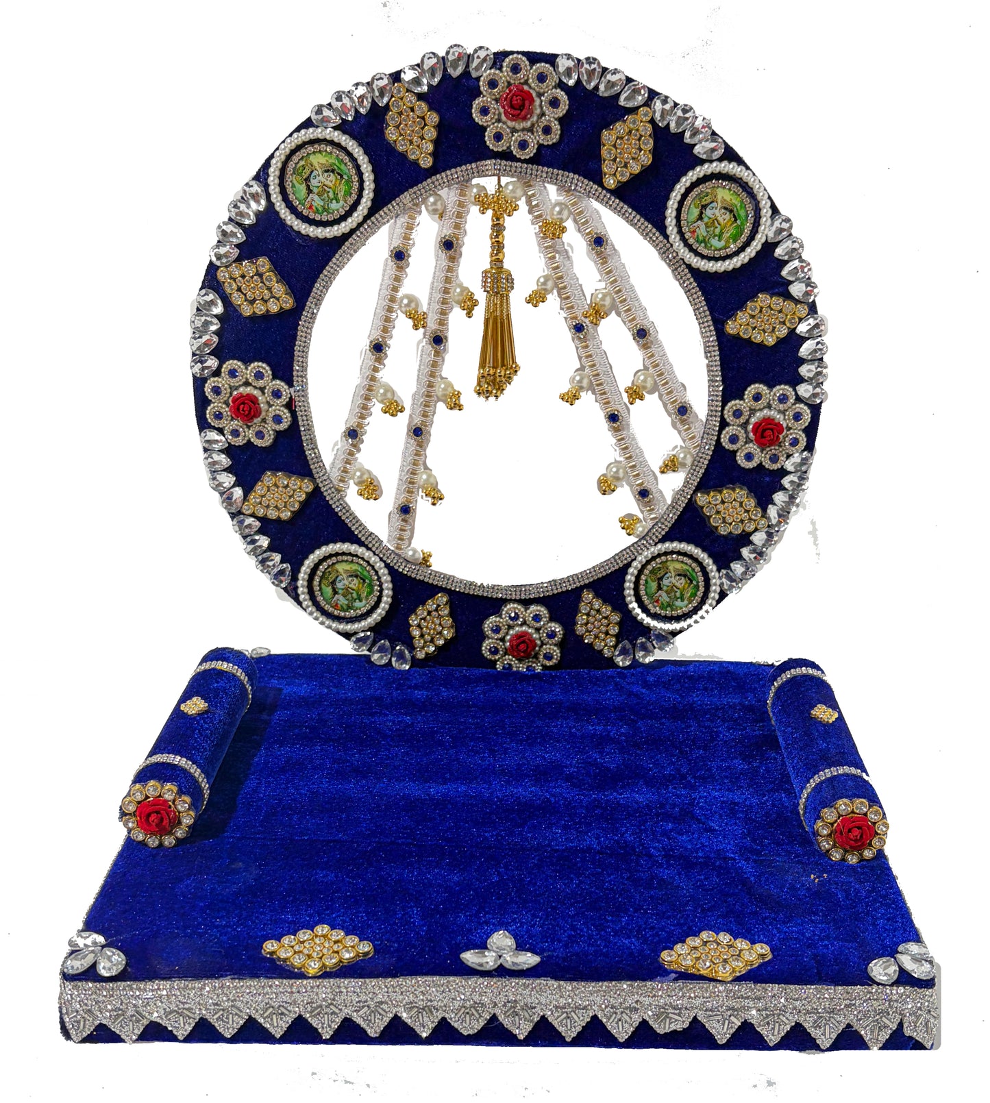 Royal Blue Velvet Laddu Gopal Singhasan