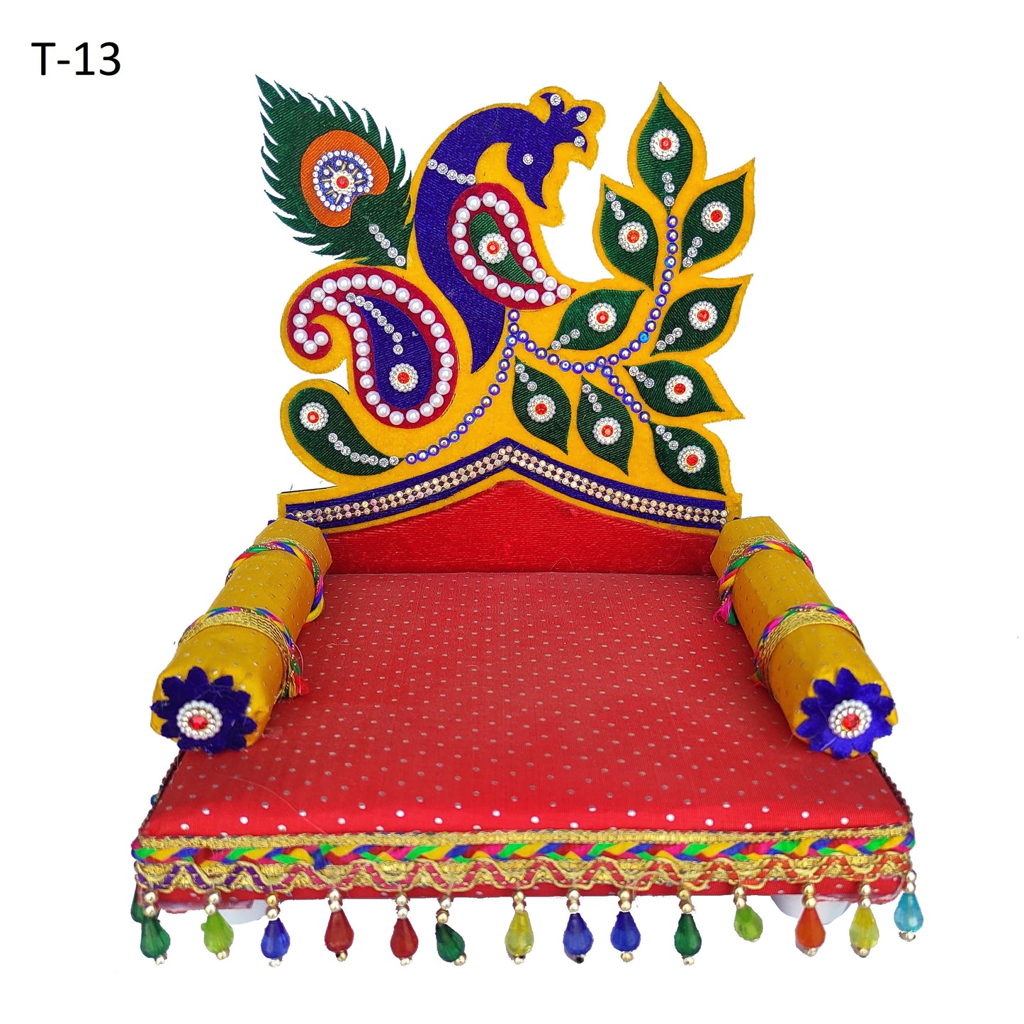 Peacock Floral Laddu Gopal Singhasan ✨ – Designer Velvet Bed for Bal Gopal