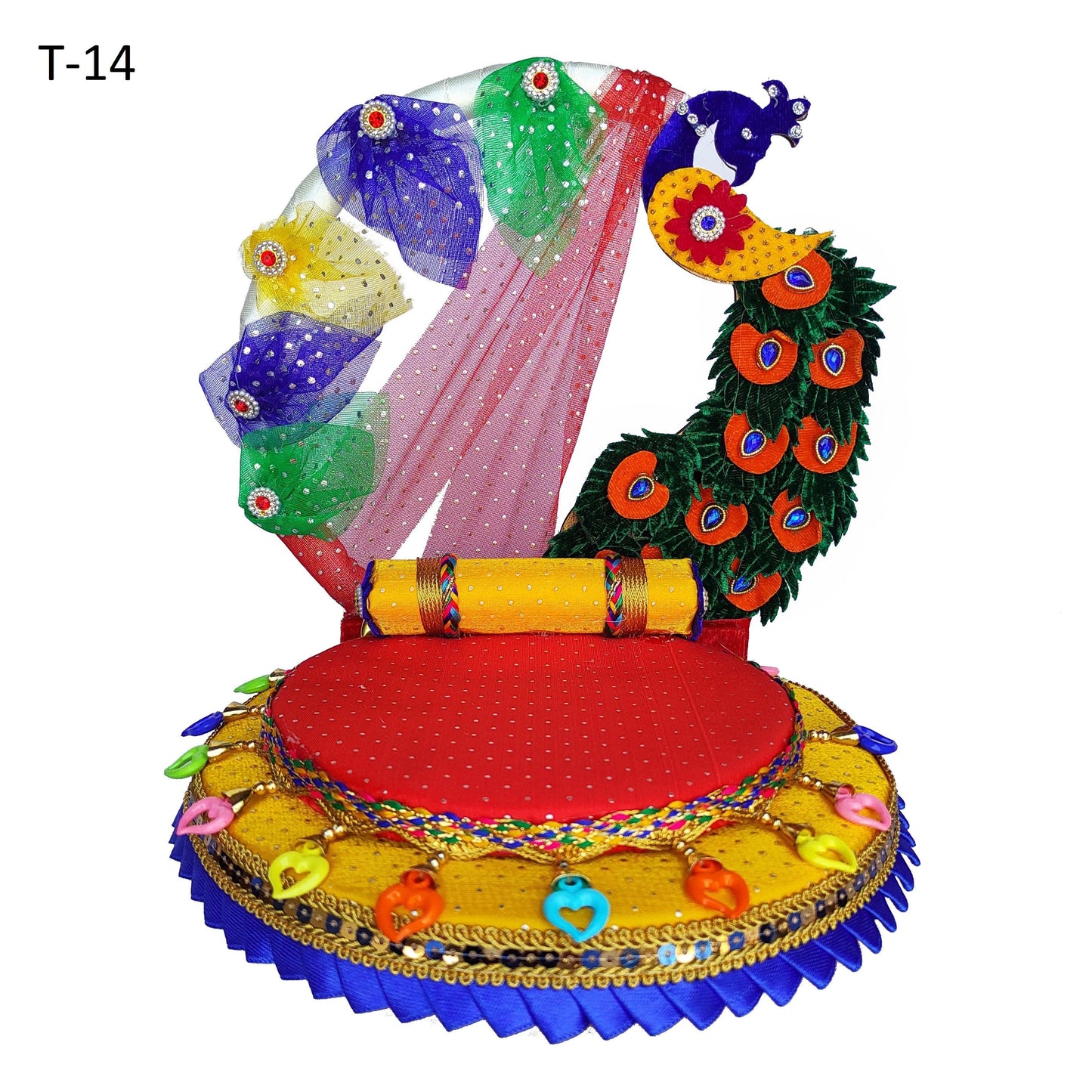 Peacock Jhula Style Laddu Gopal Singhasan ✨ – Royal Designer Velvet Seat for Bal Gopal - Radhe Shringar