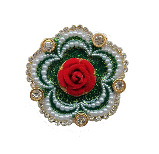 Floral Pearl Stone Buti ✨ – Elegant Red Rose Designer Patch