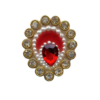 Handmade Red Stone Pearl Buti ✨ – Designer Patch & Decorative Craft Embellishment - Radhe Shringar