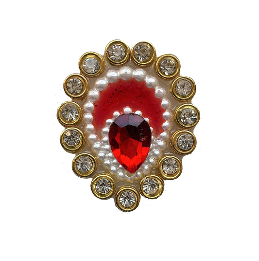 Handmade Red Stone Pearl Buti ✨ – Designer Patch & Decorative Craft Embellishment