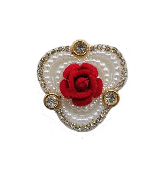 Heart Shape Pearl Rose Kundan Buti Patch ✨  – Designer Embellishment for Lehenga & Blouse