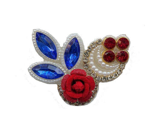 Blue Leaf Floral Rose Kundan Buti Patch✨  – Designer Embellishment for Lehenga & Blouse