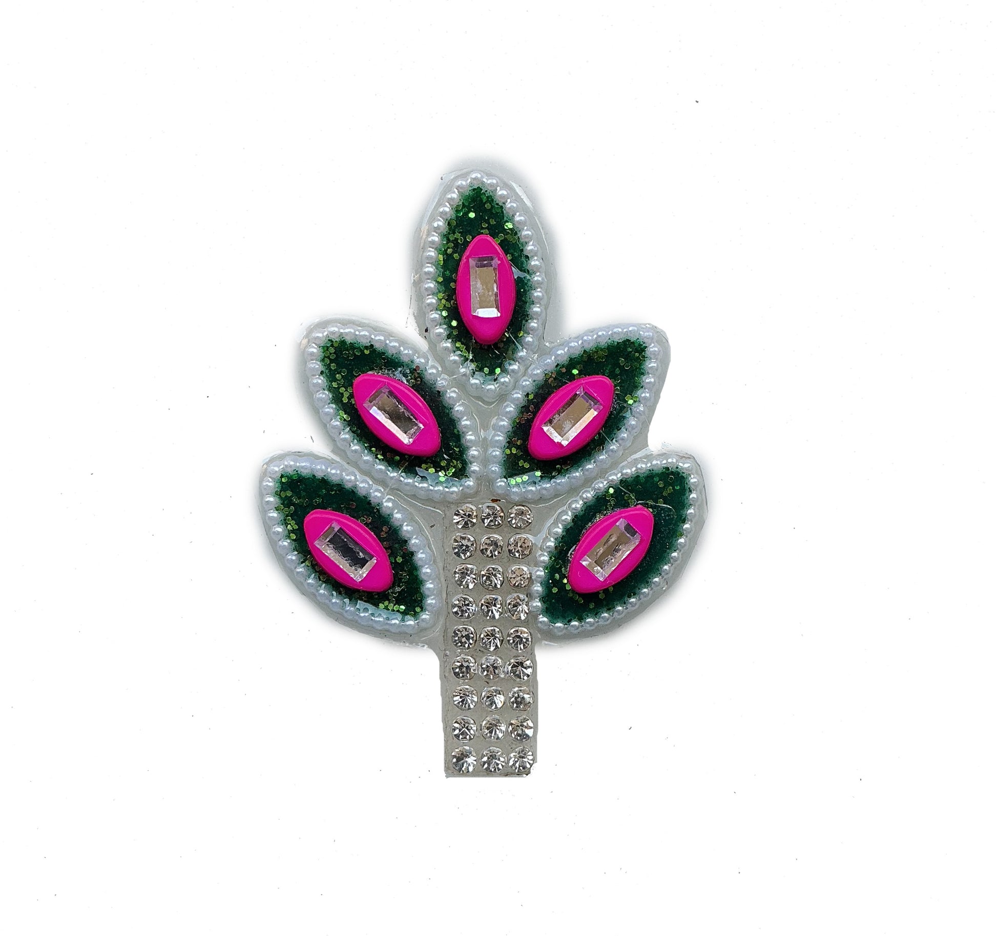 Pink Green Leaf Kundan Buti Patch✨ – Designer Stone Embellishment for Lehenga & Blouse - Radhe Shringar
