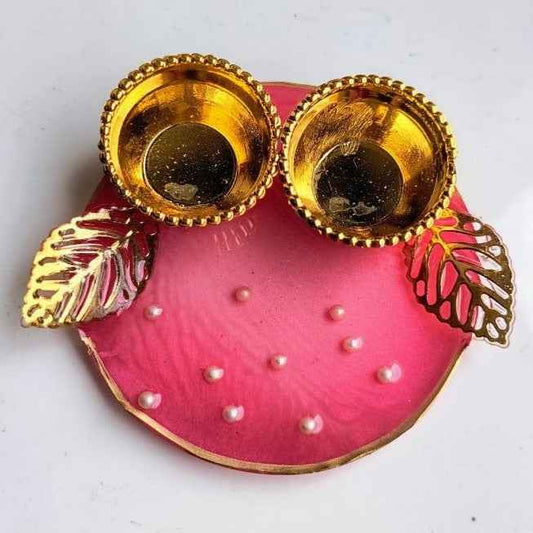 Rose Gold-Leaf Mini Resin Pooja Thali (3 Inch) ✨