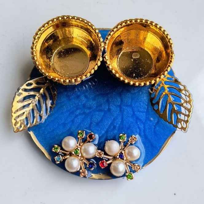 Royal Blue Pearl Flower Mini Resin Pooja Thali (3 Inch) ✨