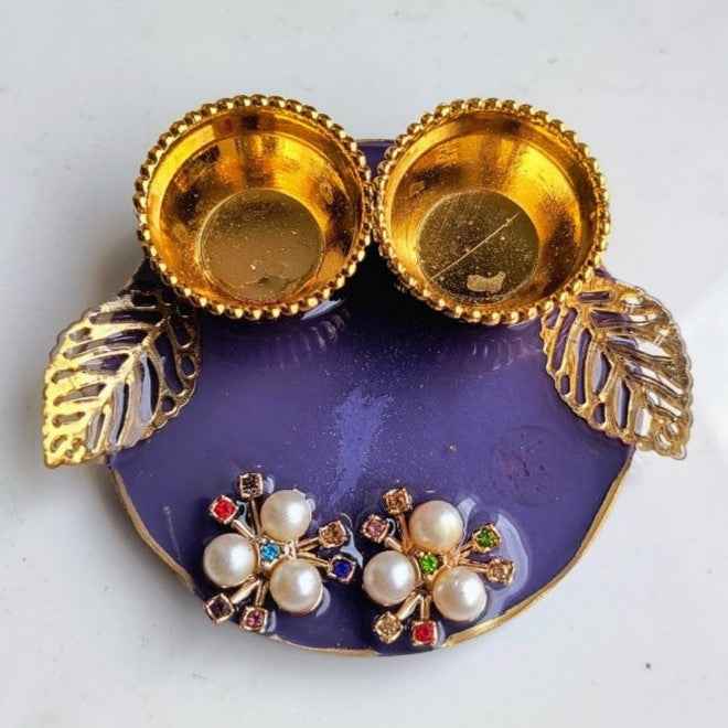 Purple Kundan Mini Resin Pooja Thali (3 Inch) ✨