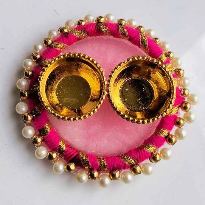 Hot Pink Gota Pearl-Rim Mini Resin Pooja Thali (3 Inch) ✨