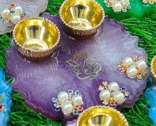 Lilac Ganesha Pearl Resin Pooja Thali (4 Inch) ✨