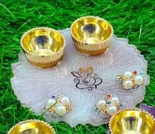 Pearl White Ganesha Resin Pooja Thali (4 Inch) ✨