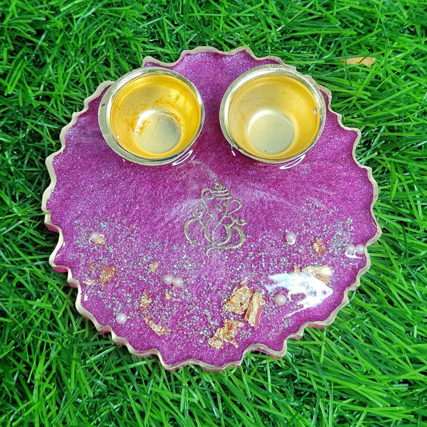 Orchid Purple Om Resin Pooja Thali (4 Inch) ✨