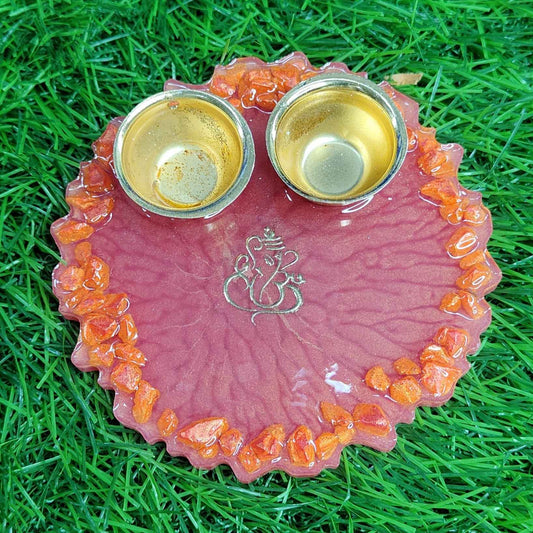 Coral Carnelian Ganesha Resin Pooja Thali (4 Inch) ✨
