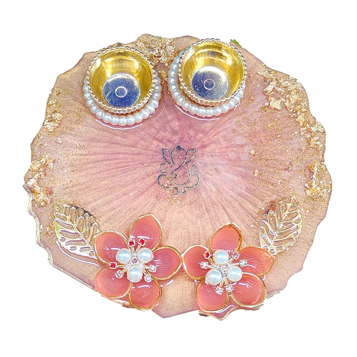 Blush Floral Ganesha Resin Pooja Thali (6 Inch)