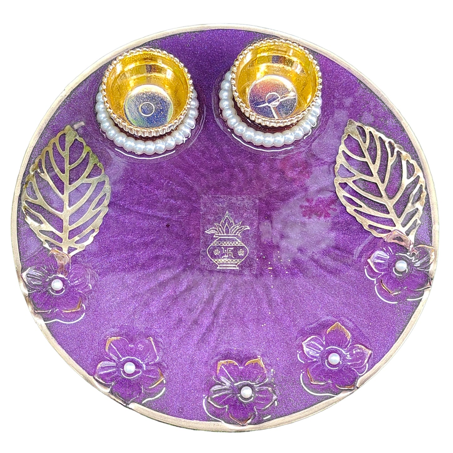 Purple Kalash Floral Resin Pooja Thali (6 Inch)