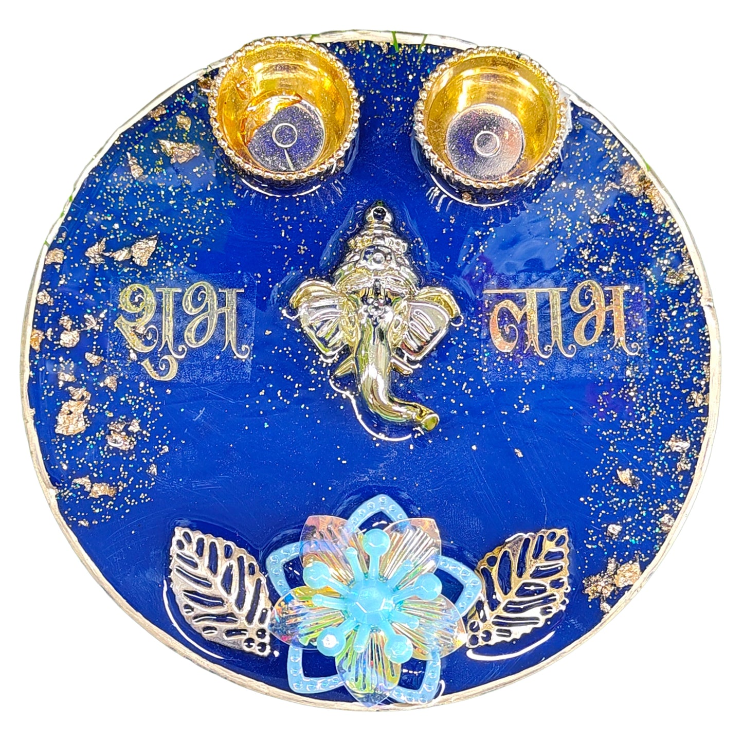 Royal Blue Ganesha Shubh Labh Resin Pooja Thali (6 Inch)