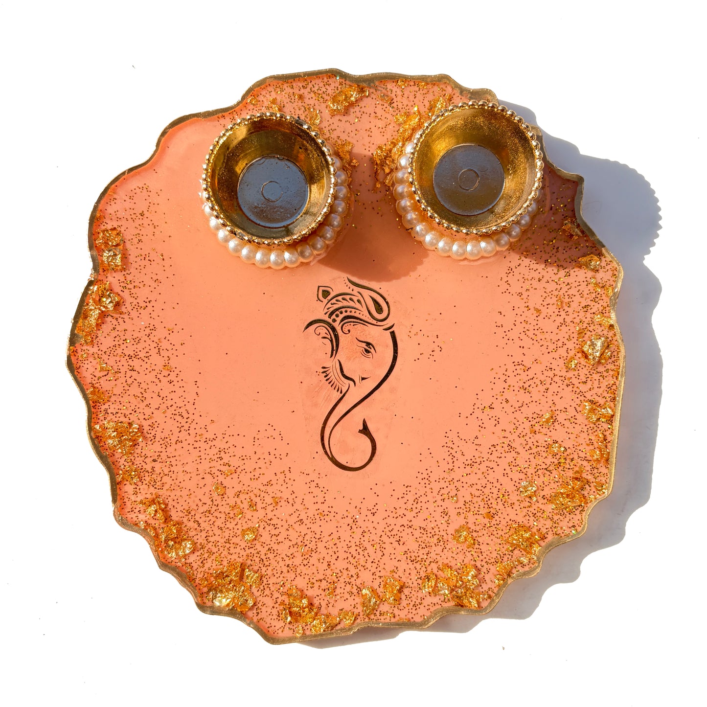 Coral Ganesha Resin Pooja Thali (6 Inch)