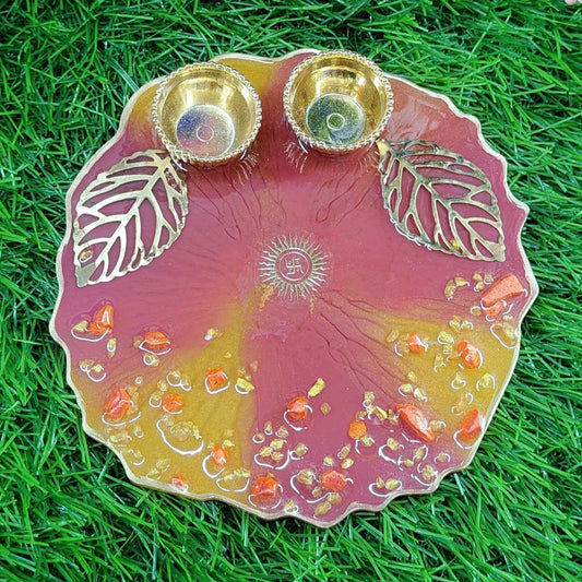 Rust Maroon Carnelian Resin Pooja Thali (6 Inch) ✨