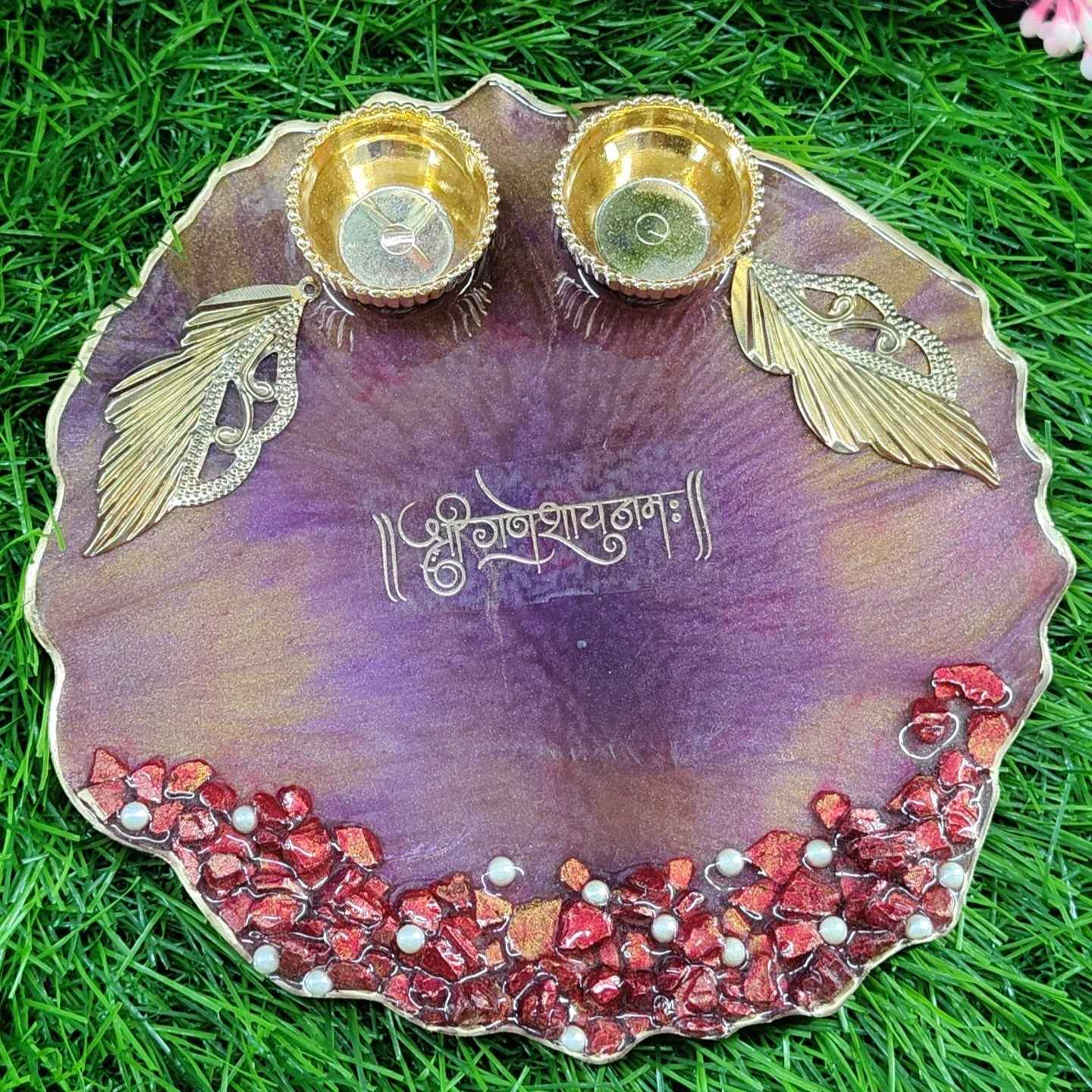 Plum Shree Ganeshay Namah Resin Pooja Thali (6 Inch) ✨