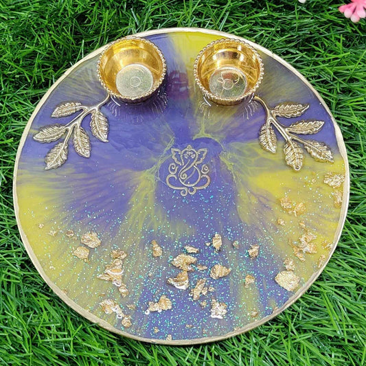 Amethyst Gold Galaxy Ganesha Resin Pooja Thali (6 Inch) ✨