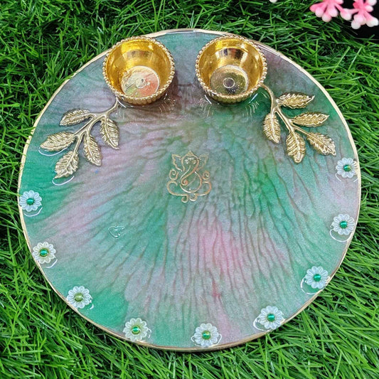 Pastel Rainbow Floral Ganesha Resin Pooja Thali (6 Inch) ✨