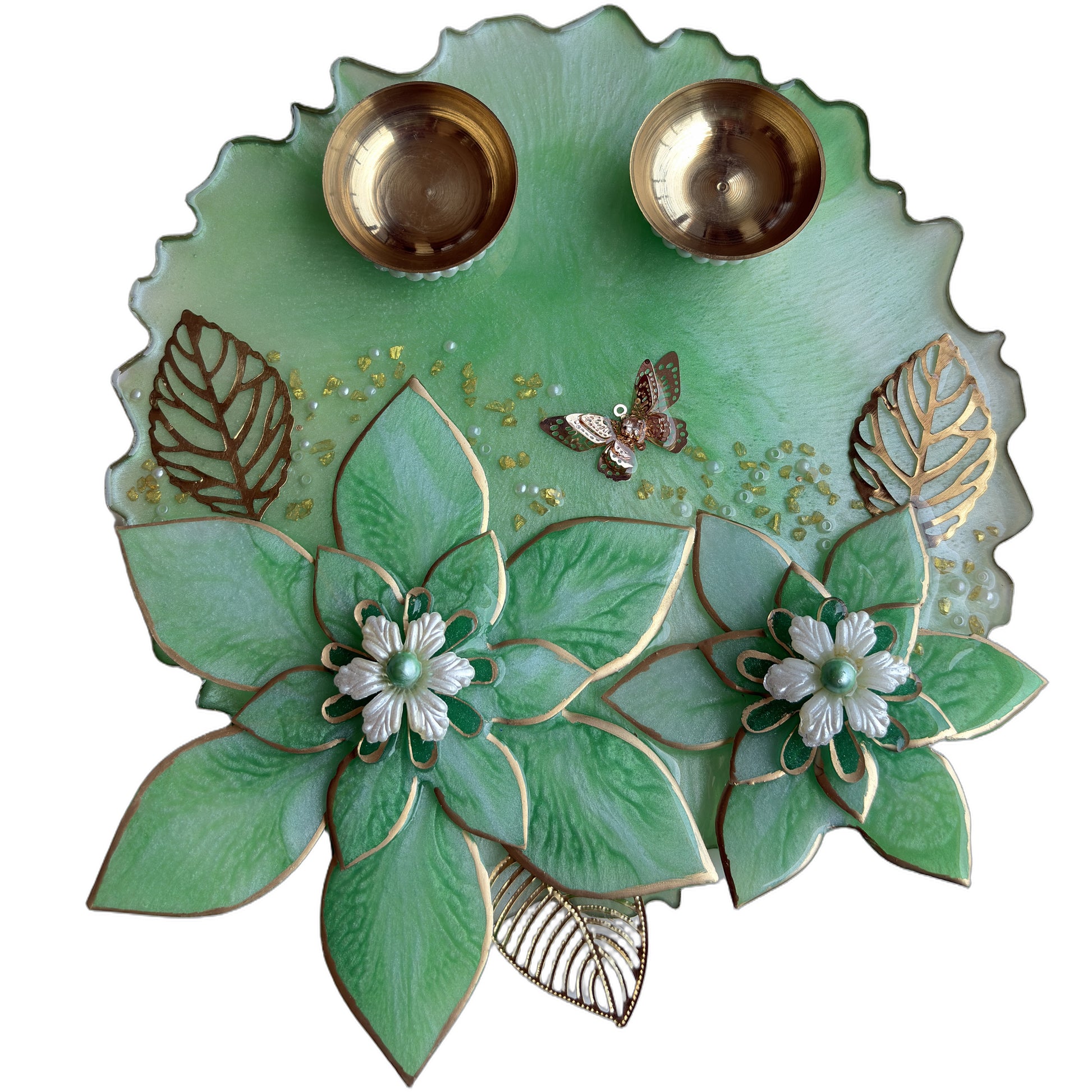 Mint Green 3D Lotus Resin Pooja Thali (8 Inch)
