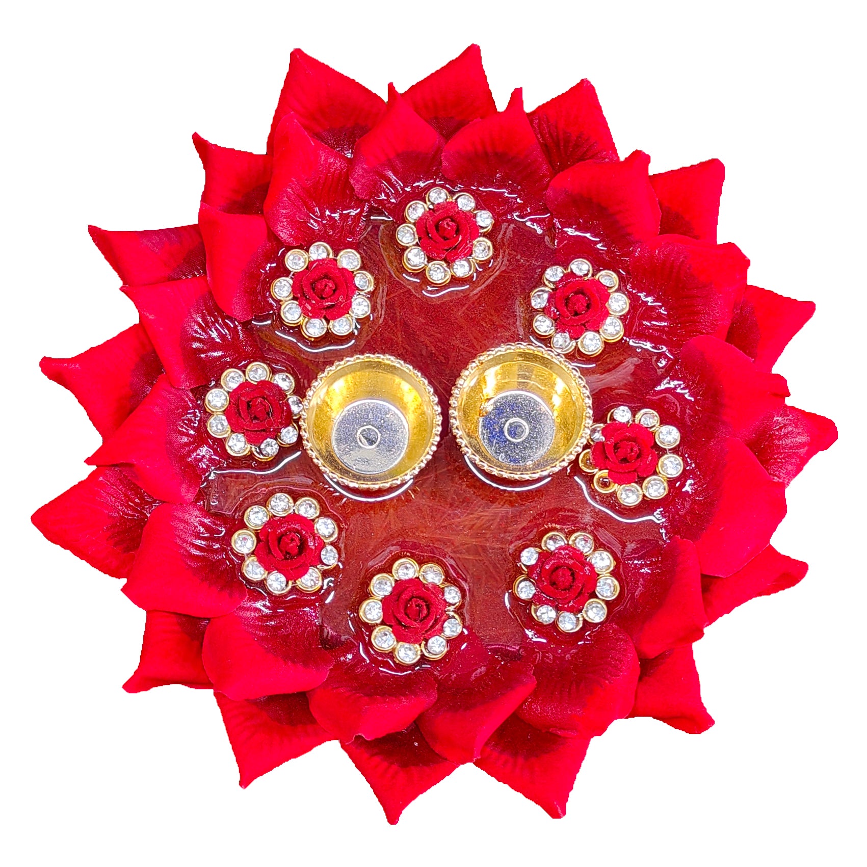Red Lotus Petal Resin Pooja Thali (8 Inch)