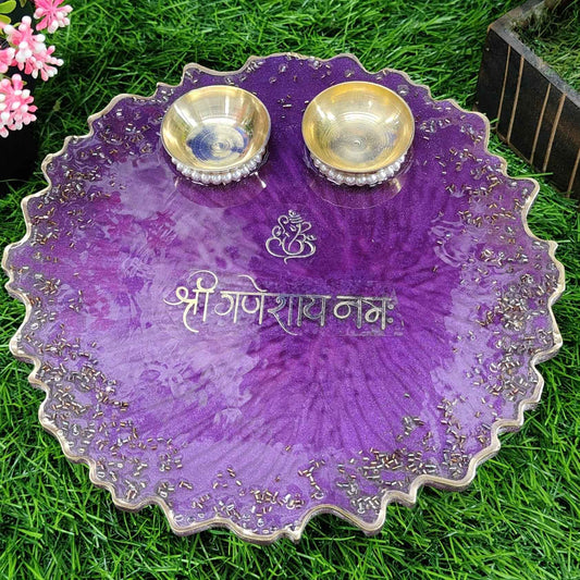 Royal Purple Shree Ganeshay Namah Resin Pooja Thali (8 Inch) ✨