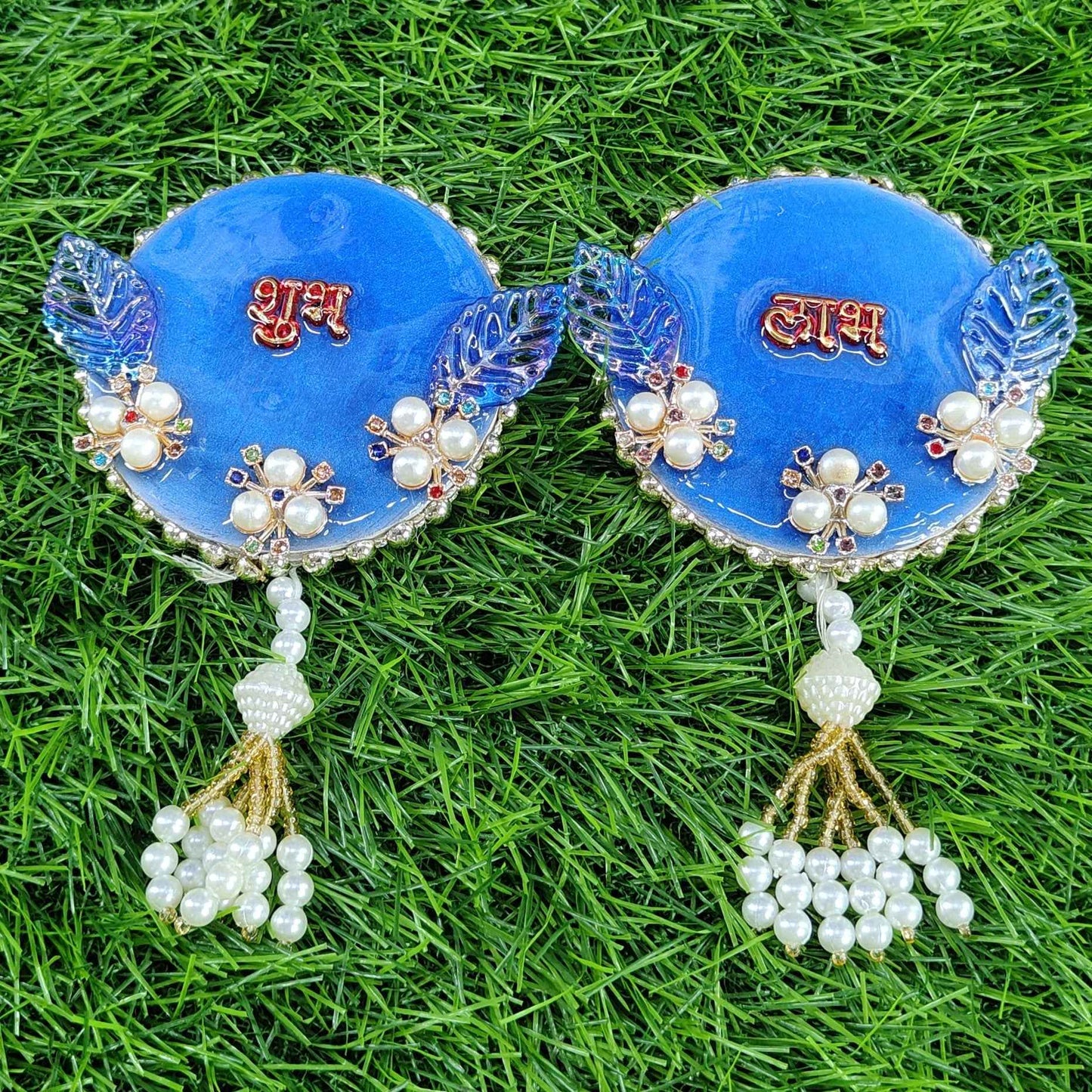 Sky Blue Pearl Shubh Labh Resin Door Hanging (Pair) ✨