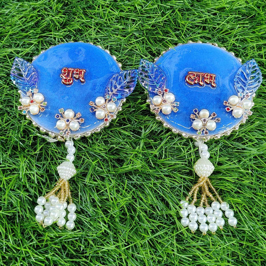 Sky Blue Pearl Shubh Labh Resin Door Hanging (Pair) ✨