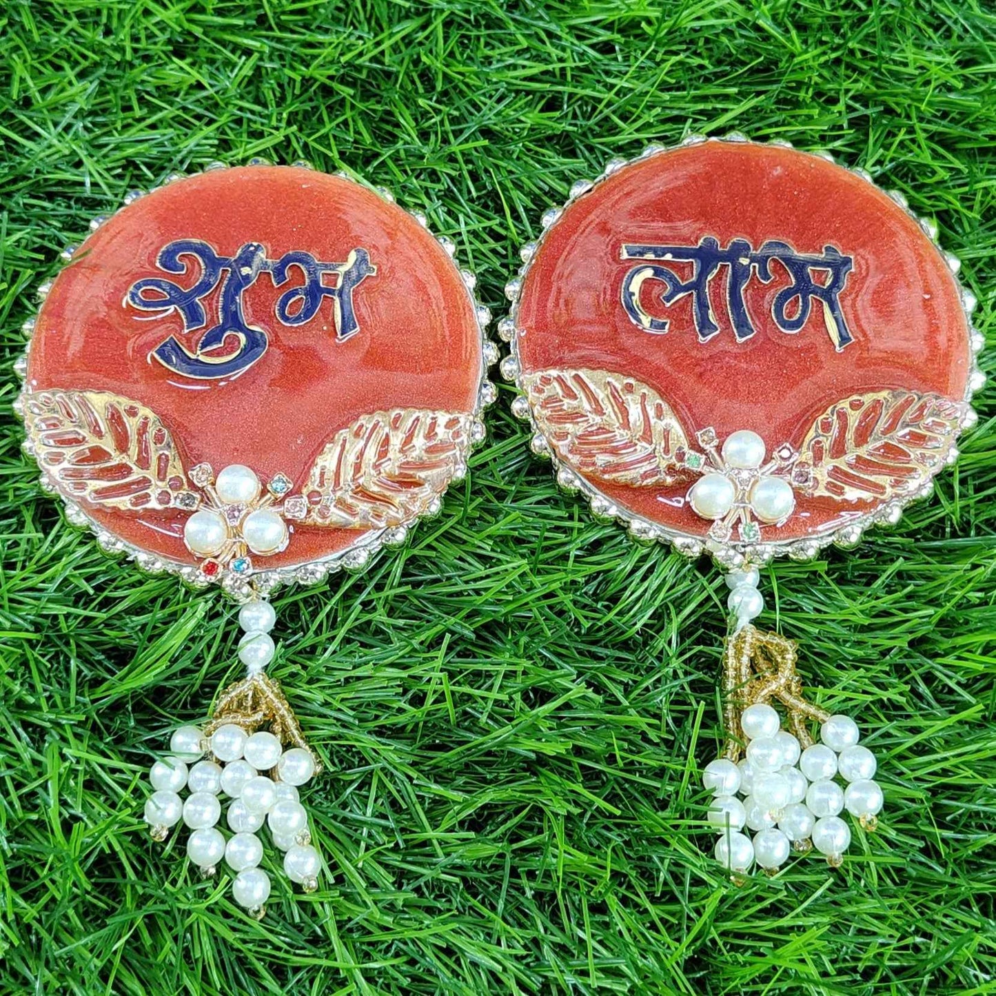 Terracotta Gold-Leaf Shubh Labh Door Hanging (Pair) ✨