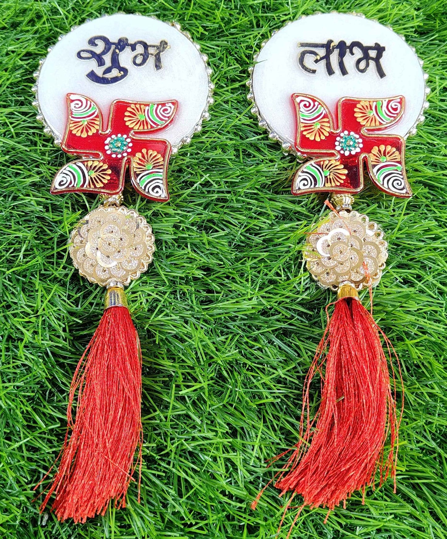 Red Swastik Meenakari Shubh Labh Door Hanging (Pair) ✨