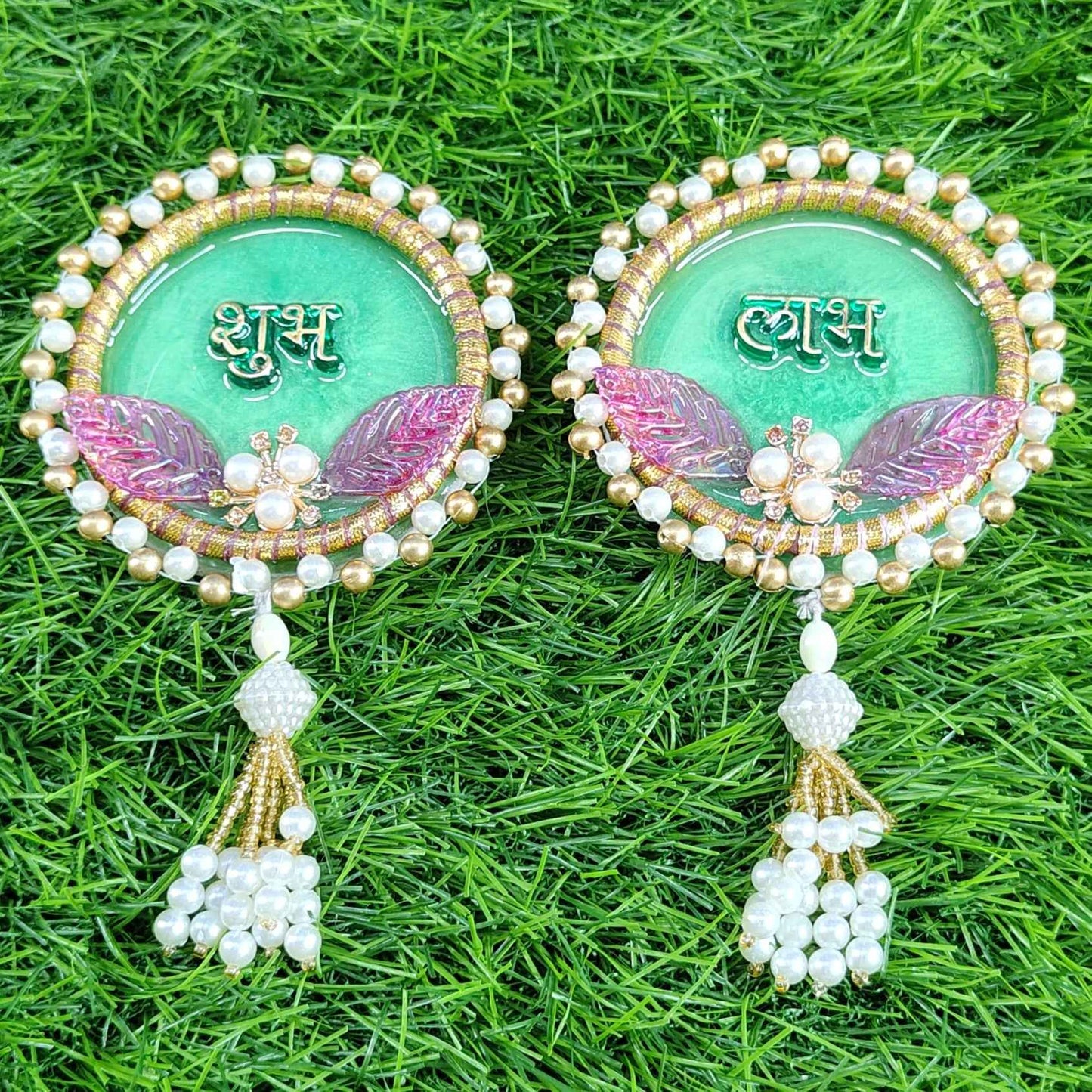 Mint Green Shubh Labh Resin Door Hanging (Pair) ✨