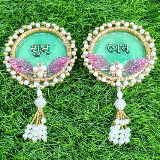 Mint Green Shubh Labh Resin Door Hanging (Pair) ✨