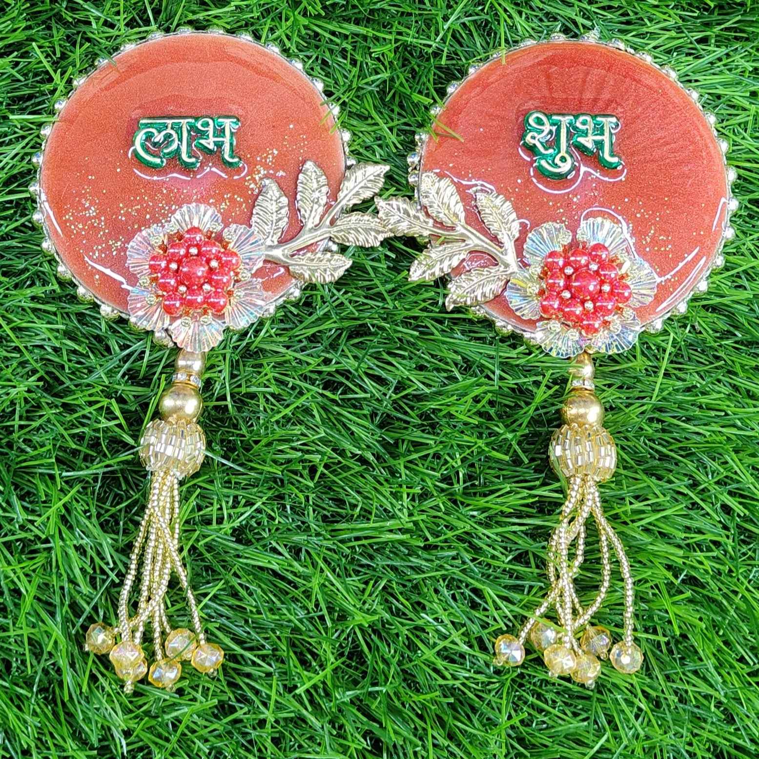 Coral Red Floral Shubh Labh Door Hanging (Pair) ✨