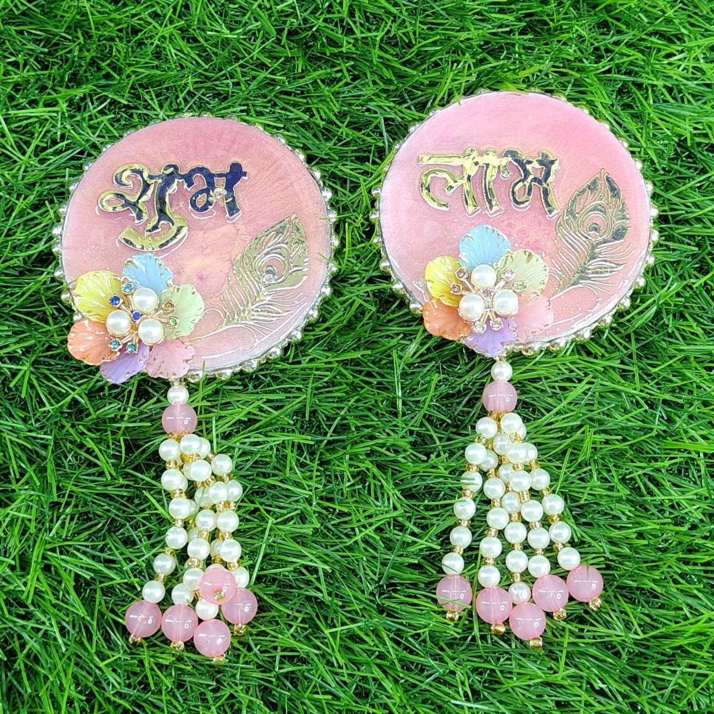 Pink Mor Pankh Floral Shubh Labh Door Hanging (Pair) ✨