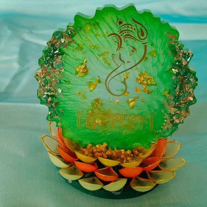 Green Ganesha Mantra Resin Photo Frame Idol Stand ✨