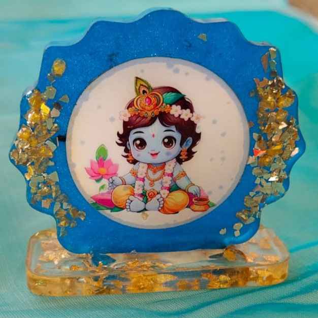 Blue Bal Krishna Resin Photo Frame Idol Stand ✨