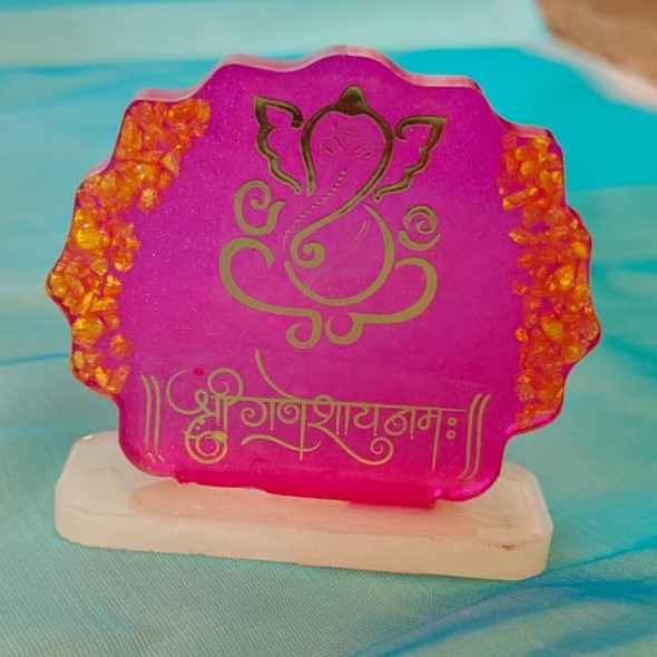 Pink Ganesha Mantra Resin Photo Frame Idol Stand ✨