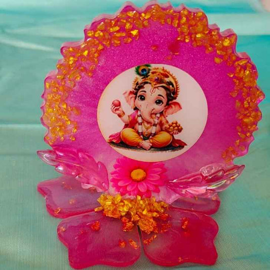 Pink Ganesha Amber Resin Idol Stand ✨