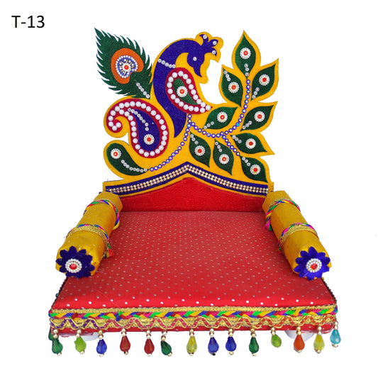 Peacock Floral Laddu Gopal Singhasan ✨ – Designer Velvet Bed for Bal Gopal