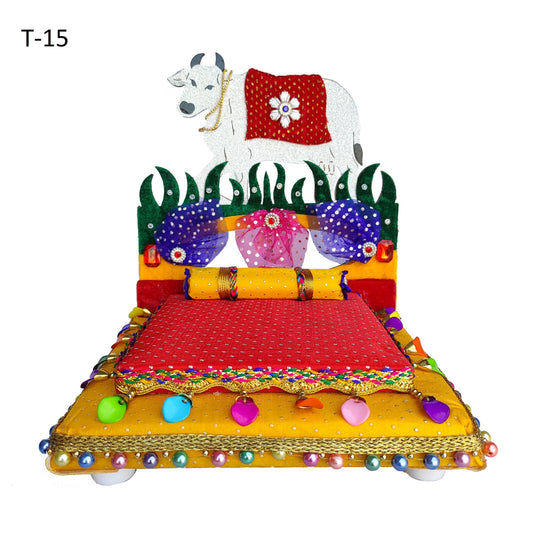 Gau Mata Theme Laddu Gopal Singhasan ✨ – Divine Velvet Bed for Bal Gopal