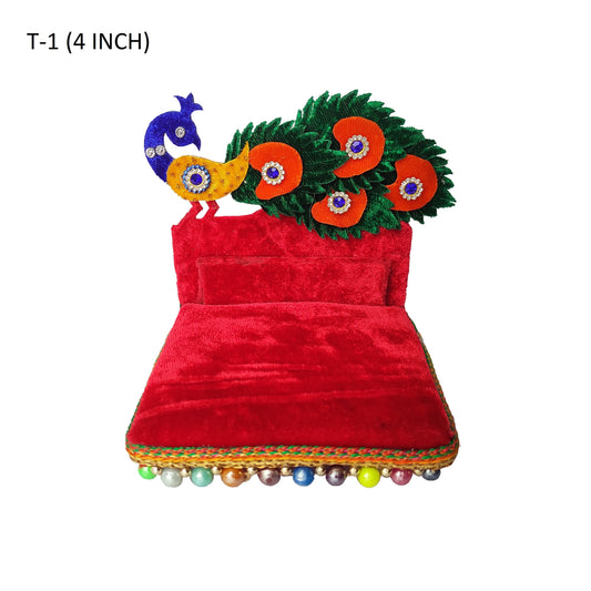 Peacock Design Laddu Gopal Singhasan ✨ – Royal Velvet Bed for Bal Gopal