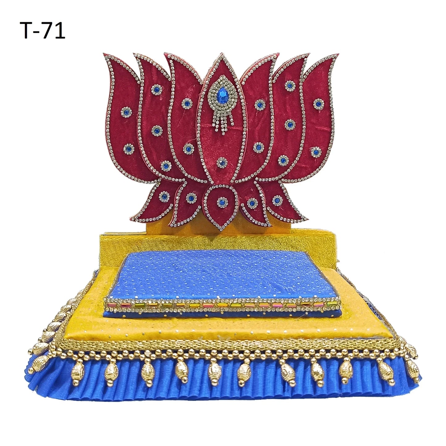 Lotus design Laddu Gopal singhasan with blue velvet cushion and stone work