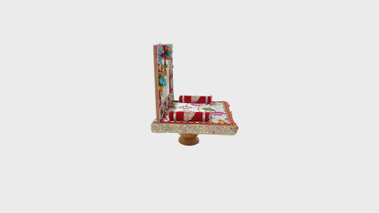 Laddu Gopal Singhasan White Red Velvet Decorated Seat With Back Frame – 6 8 10 12 Inch